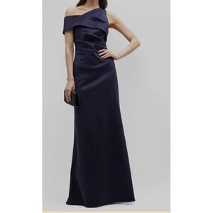 Aidan Mattox Blue Metallic Asymmetrical One Shoulder Gown Dress MD1E207396 Sz 12